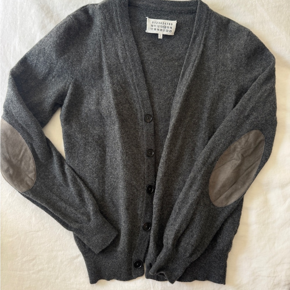 Maison Martin Margiela Charcoal Cardigan with Elbow Patches